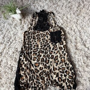 Stylish Leopard Print Lace Y2K vintage 2000s see-through back mesh summer Tank T